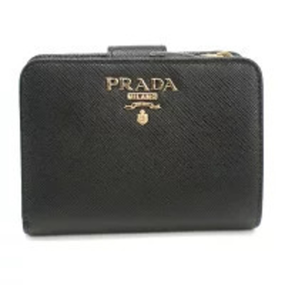 Prada Bi fold Wallet Compact Saffiano Leather Black